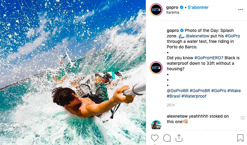 GoPro community member capturing dynamic GoPro shot while wakeboarding, posted on the official gopro account for content