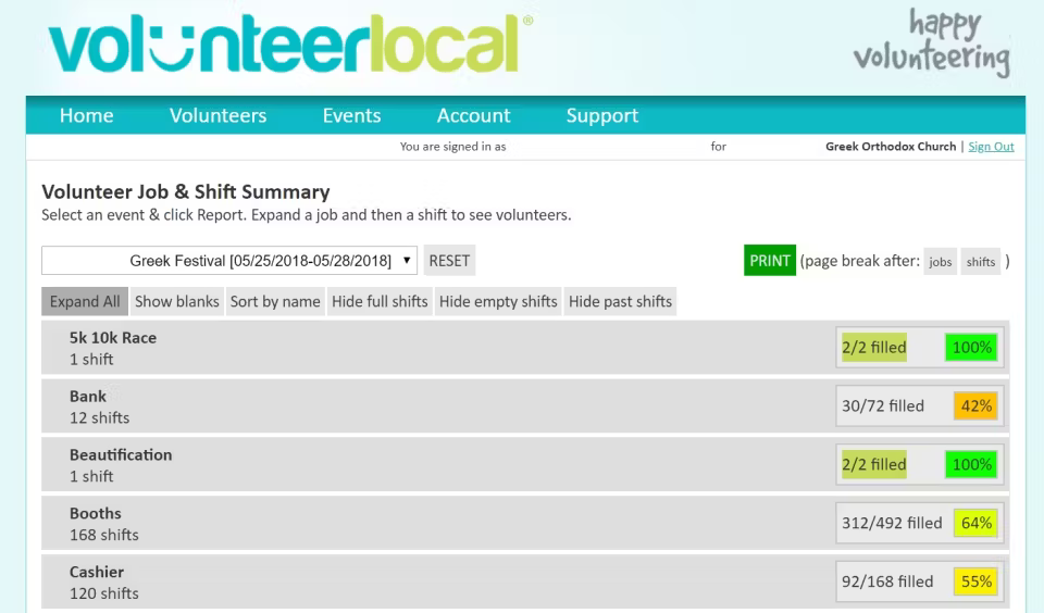Screenshot of the volunteerlocal volunteer management and scheduling platform