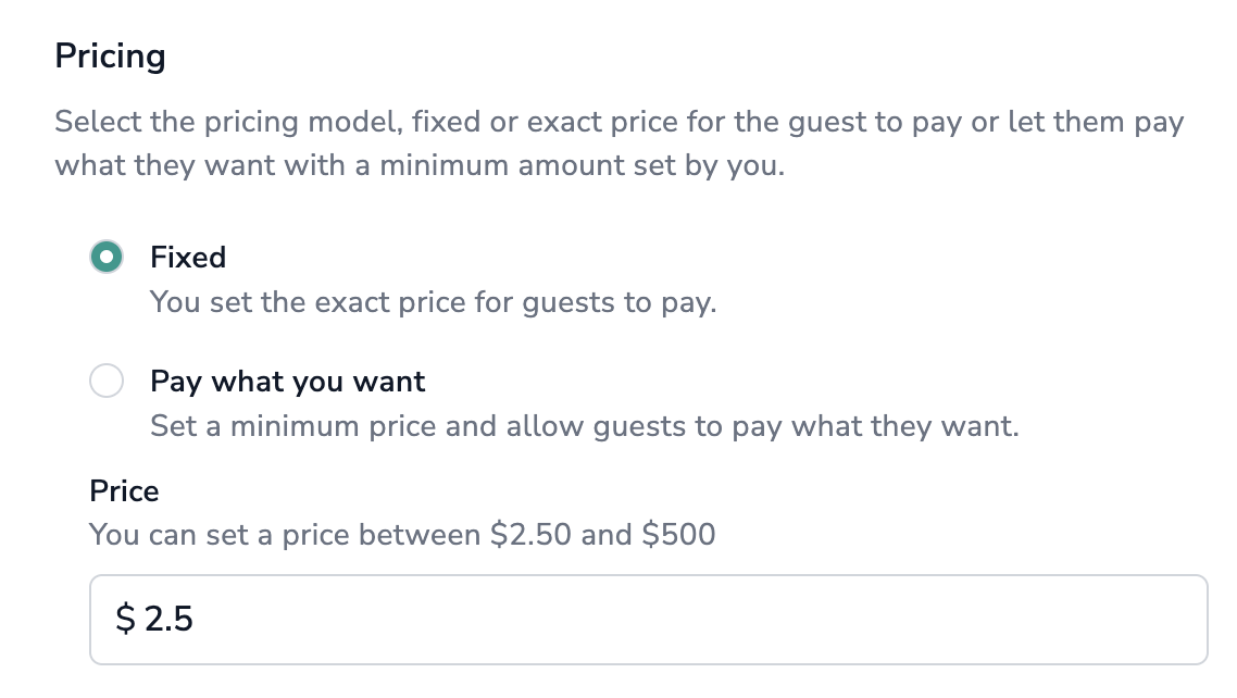 screenshot of the fixed price settings in memorykpr for offering premium content